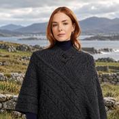 Easkey Ladies Classic Aran Button Charcoal Poncho