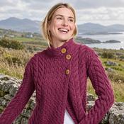 Louisburgh Ladies Cable Aran Raspberry Cardigan
