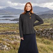 Louisburgh Ladies Cable Aran Charcoal Cardigan