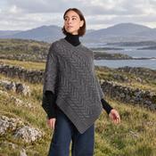 Glencar Ladies Classic Aran Charcoal Poncho