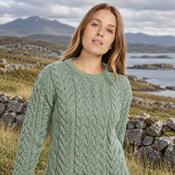 Omey Ladies Aran Crew Neck Mint Sweater image