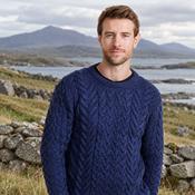 Omey Mens Aran Crew Neck Navy Sweater image