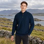 Ballycroy Mens Aran Half Zip Navy Sweater image
