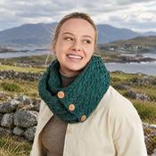 Kilmaine Aran Forest Green Snood Scarf with Buttons image