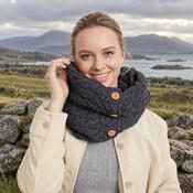 Kilmaine Aran Charcoal Snood Scarf with Buttons image