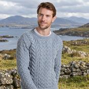 Omey Mens Aran Crew Neck Light Blue Sweater image