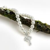 Rhodium Plated Pearl and Cross Bracelet image