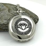 Personalized Battery Pocket Watch - Claddagh Design