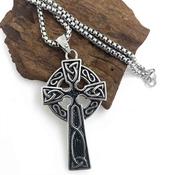 Stainless Steel Classic Celtic Cross Necklace Black Grooving image