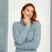 Knightstown Ladies Aran Light Blue Crew Sweater