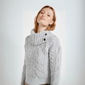 Maeve Aran Supersoft Light Grey Sweater with Button Collar image