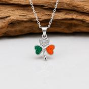 Sterling Silver Shamrock Necklace with Irish Tricolour Stones