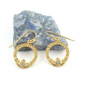 Gold Claddagh Earrings with Cubic Zirconia Diamond in Sterling Silver image
