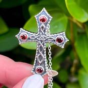 Oxidised Celtic Cross with Garnet