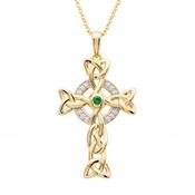 14KT Gold Celtic Cross Necklace with White Crystals image