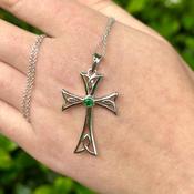 Sterling Silver Celtic Cross Necklace with Emerald image