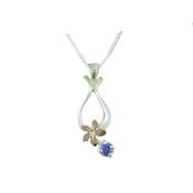 Silver Burren Pendant with Red Gold Gentian Flower and Iolite Stone image
