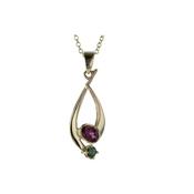 9ct. Yellow Pendant with Rhodolite Garnet &amp;amp; Green CZ image