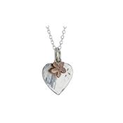 Hammered Silver Heart Pendant with Rose Gold Flower image