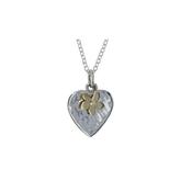 Hammered Silver Heart Pendant with Yellow Gold Flower image