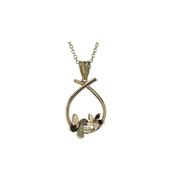 Pear Shaped 9ct Gold Pendant with 2 Yellow Gold Burren Flowers image