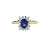 Cushion Shaped Blue Sapphire &amp;amp; Diamond Ring, 18ct Yellow Gold image