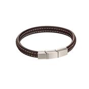 Plaited Bracelet with Mixed Brushed Finish in Brown Leather image