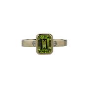 Emerald Cut Peridot and Diamond Ring image
