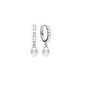 Hoop Earrings with Pearl &amp;amp; Cubic Zirconia image