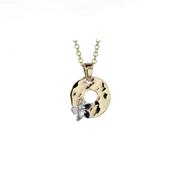 Hammered Finish 9ct Gold Pendant with 9ct White Gold Burren Flower image