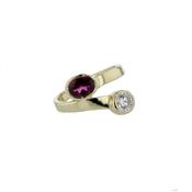 Rhodolite Garnet &amp;amp; Cubic Zirconia Bezel Set Ring in 9ct Gold