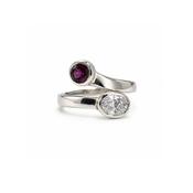 Rhodolite Garnet and CZ Ring, Sterling Silver image