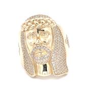 9ct Gold Jesus Head Mans CZ Ring