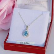 9ct Gold Aquamarine &amp; CZ Pear Cluster Pendant &amp; 18" Chain image