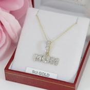 9ct Gold Mum CZ Block Text Pendant &amp; 18" Chain image