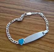 Kids / Baby Figaro ID Bracelet with Blue Heart - Sterling Silver - 6.5"
