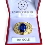 9ct Gold Blue Stone Mens College Ring image