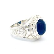 Sterling Silver Mens Blue Stone College Ring