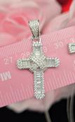 Sterling Silver Cubic Zirconia Baguette Kiss Cross and Chain
