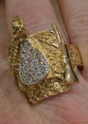 9ct Gold Mens CZ Saddle Ring with side Gun image