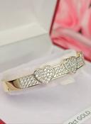 9ct Gold Girls / Baby Hinged 3 Heart Bangle 50mm with Safety Clasp image