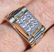 9ct Gold Mens CZ Presidential Style Square 9 Stone Ring image