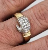 9ct Gold Kids / Teenager / Mens Cubic Zirconia Boxing Glove Ring image