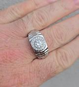 Mens Ring Brickwork &amp; Cubic Centre in Sterling Silver with CZ surround