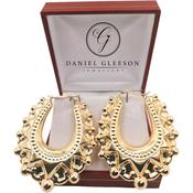 Large 9ct Gold Oval Spike Creole Earrings