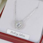 Sterling Silver Halo CZ Pendant &amp; 18" Chain image