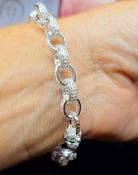 Sterling Silver CZ 'Chunky' Oval CZ &amp; Designed link Belcher Bracelet - 7.5"