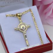 Sterling Silver with Gold Plating Crucifix Cross &amp; 24" Curb Chain