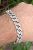 Sterling Silver Mens Cubin Link Bracelet With CZ