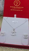 Necklace &amp; Large Earrings Sterling Silver Set &amp; Red Velvet Gift Box